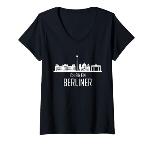 Damen Berlin Skyline Ich bin ein Berliner T-Shirt mit V-Ausschnitt Damen Berlin Skyline Ich bin ein Berliner T-Shirt mit V-Ausschnitt von Wir Fahren Nach Berlin