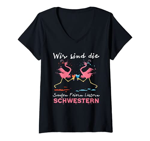 Damen Party Mädels Wir sind die Saufen Feiern Lästern Schwestern T-Shirt mit V-Ausschnitt Damen Party Mädels Wir sind die Saufen Feiern Lästern Schwestern T-Shirt mit V-Ausschnitt von Wir sind die Saufen Feiern Lästern Schwestern
