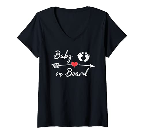 Damen Baby on Bord Schwangerschaft Schwangere mit Babybauch T-Shirt mit V-Ausschnitt Damen Baby on Bord Schwangerschaft Schwangere mit Babybauch T-Shirt mit V-Ausschnitt von Wir sind schwanger Geschenke Schwangerschaft