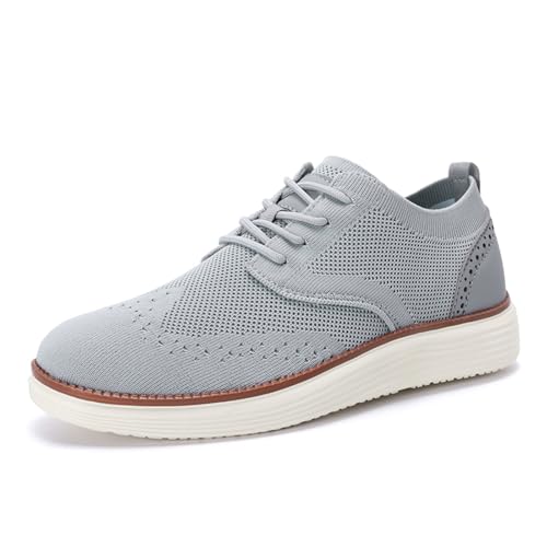 Herren Anzugschuhe Atmungsaktiv Gestrickter Stoff Schnürhalbschuhe Casual Schuhe Memory Foam Insole Leichte Außensohle Moderne Klassische Schuhe EU39-47 von WirSSGut