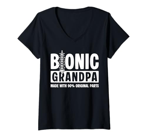 Damen Bionic Grandpa Spinal Fusion Surgery T-Shirt mit V-Ausschnitt von Wirbelsäulenfusion Design Operation