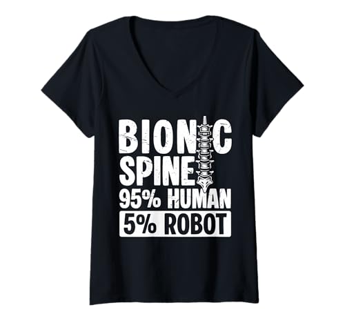Damen Bionic Spine 95% Human 5% Robot Spinal Fusion Surgery T-Shirt mit V-Ausschnitt Damen Bionic Spine 95% Human 5% Robot Spinal Fusion Surgery T-Shirt mit V-Ausschnitt von Wirbelsäulenfusion Design Operation