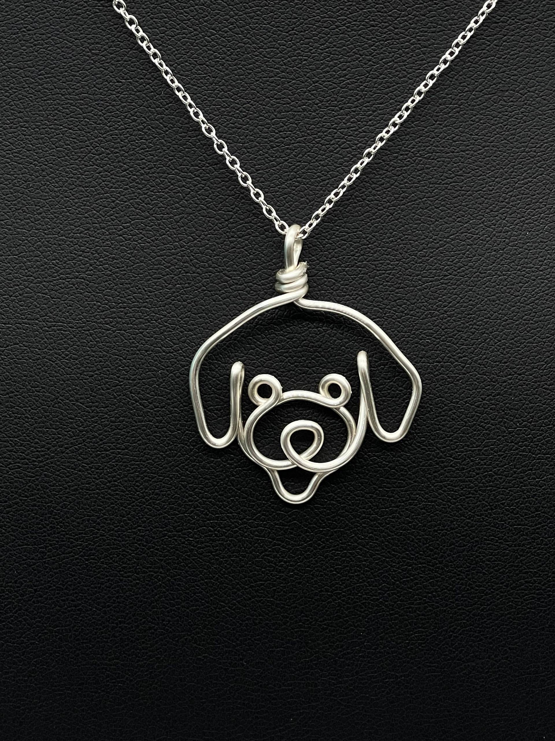 Miniatur Pudel Halskette, Teddy, Silber, Draht, Hund, Hundegesicht Anhänger, Wire Wrap, Eine Linie, Hund Mama, Haustier Elternteil, Versilberter von WireAccents