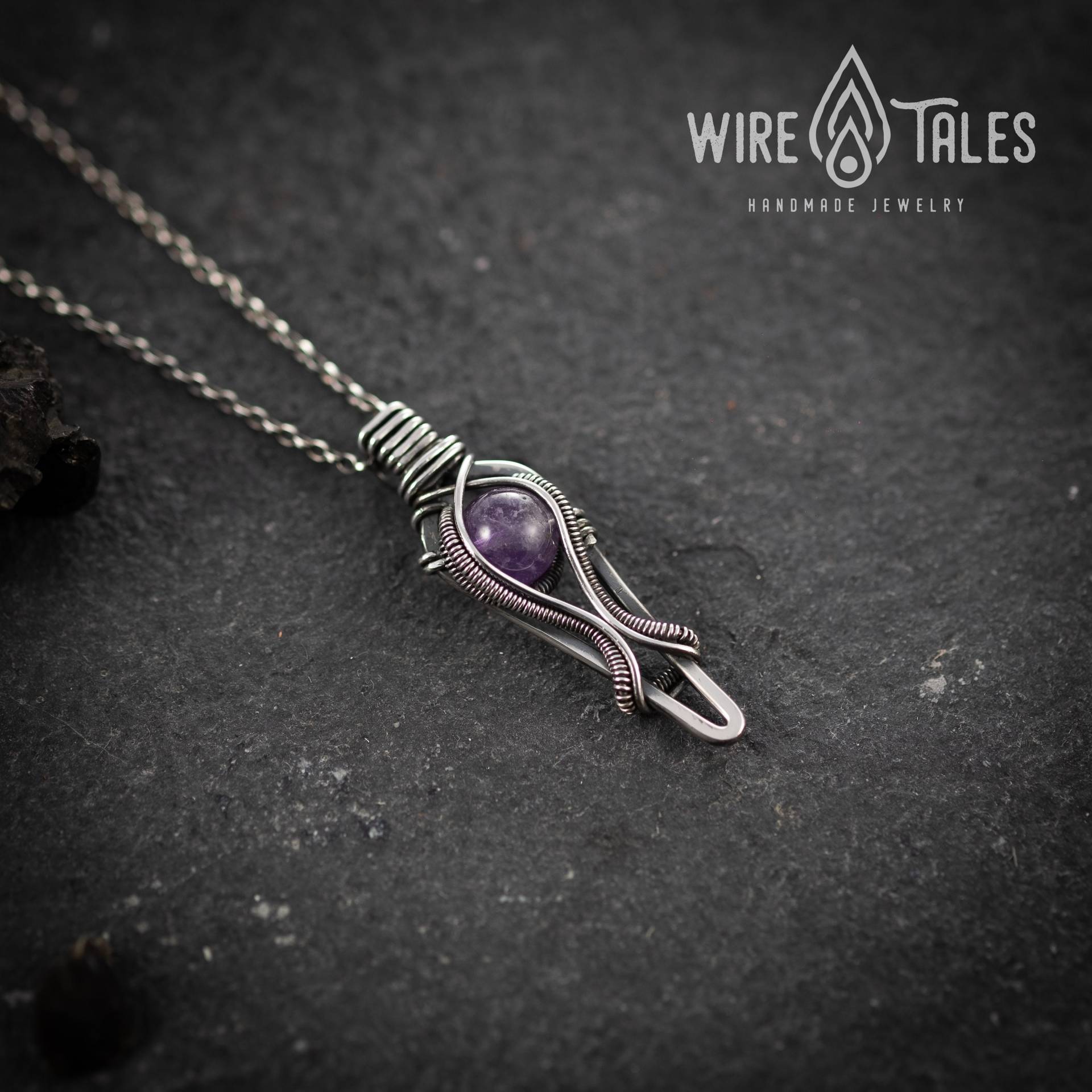 Wire Wrapped Amethyst Beruhigende Angst Relief Silber Anhänger Halskette, Handgemachter Schmuck, Freundin Geschenk, Unikat Geburtstag Herren Geschenk von WireTales