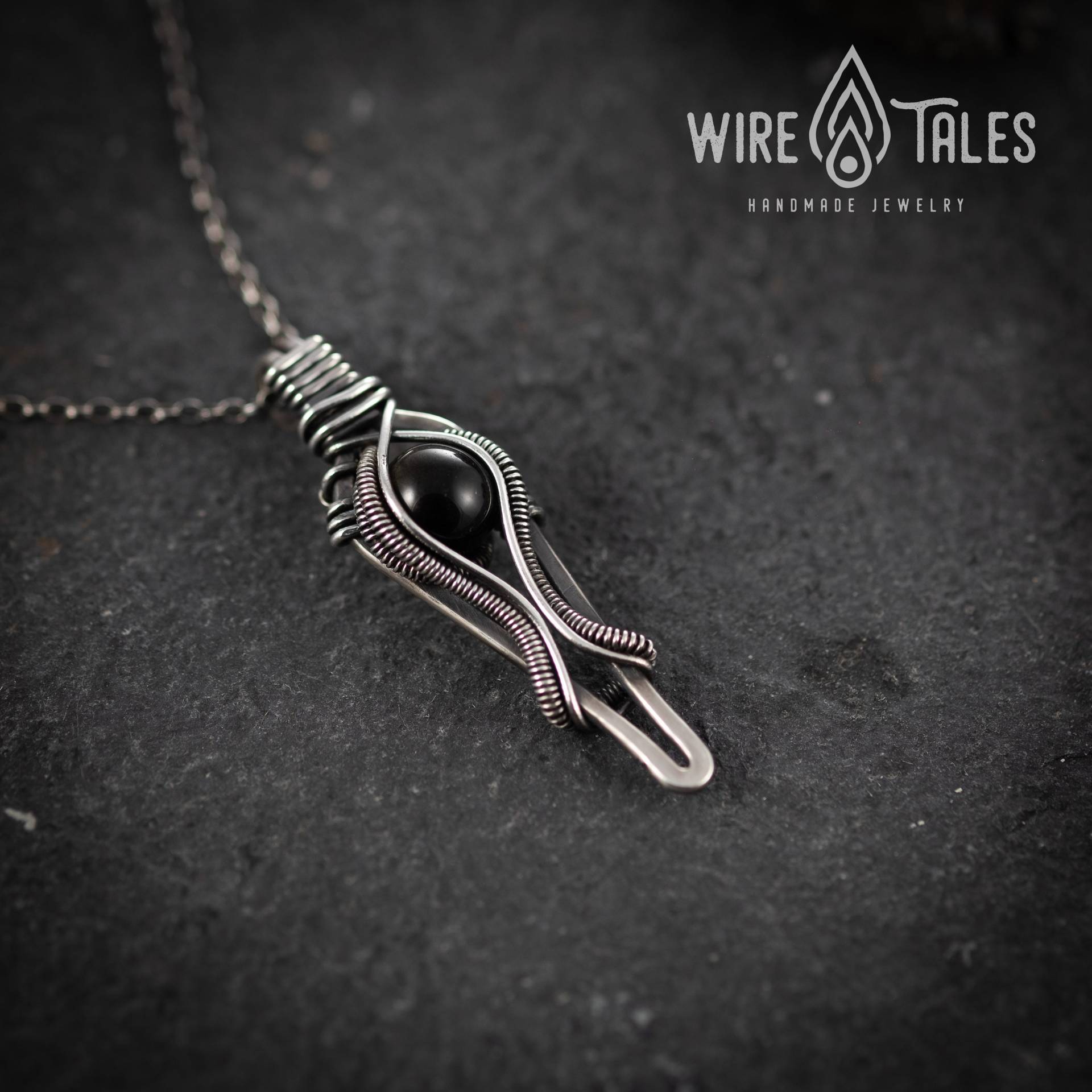 Wire Wrapped Schutz Amulett Anhänger, Obsidian Kristall Meditation Halskette, Herren Geschenk, Handgemachte Boho Silber Schmuck, Einzigartige von WireTales