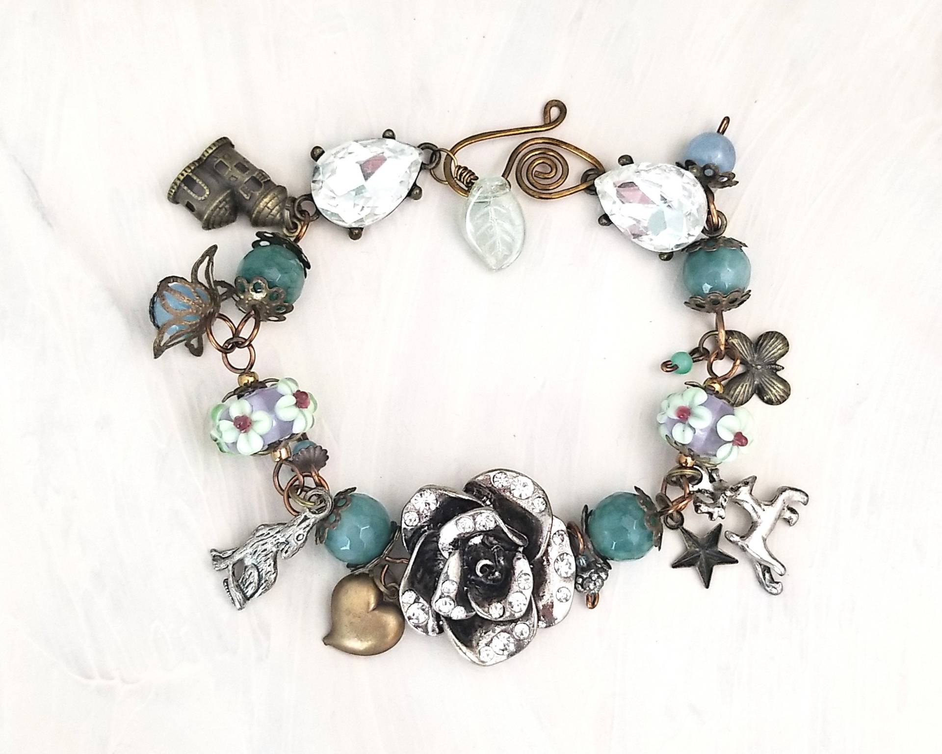 Märchen Wald Armband in Teal Renaissance Verstellbare Länge Fantasy von WireandWings