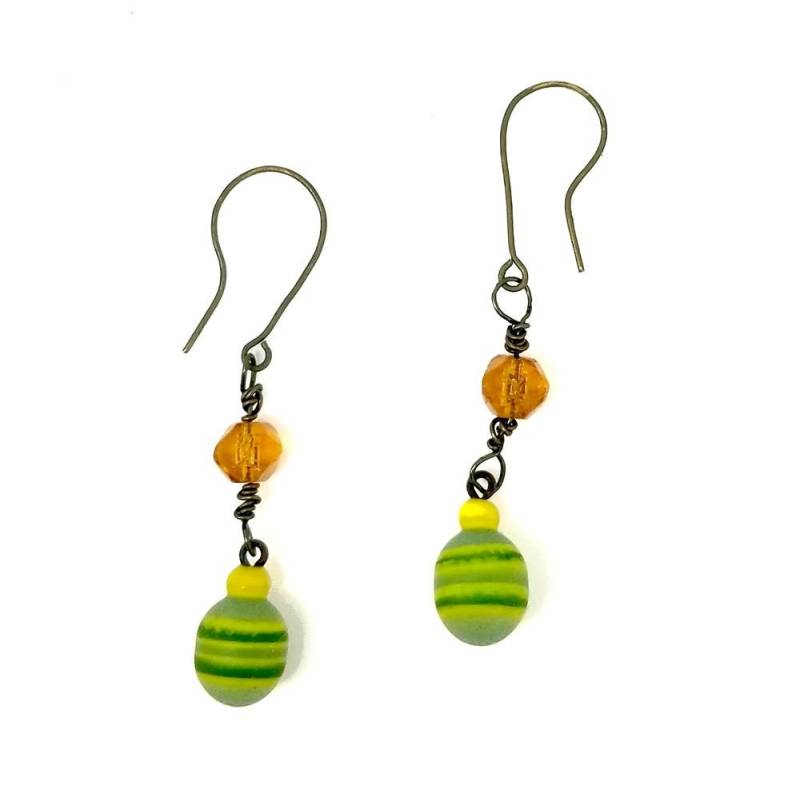 Upcycling Ohrringe Mit Vintage Lampwork Glasperlen Boho Style Ooak Handmade Grün, Gelb & Bernstein #1012 Upcycling Ohrringe Mit Vintage Lampwork Glasperlen Boho Style Ooak Handmade Grün, Gelb & Bernstein #1012 von WireandWings