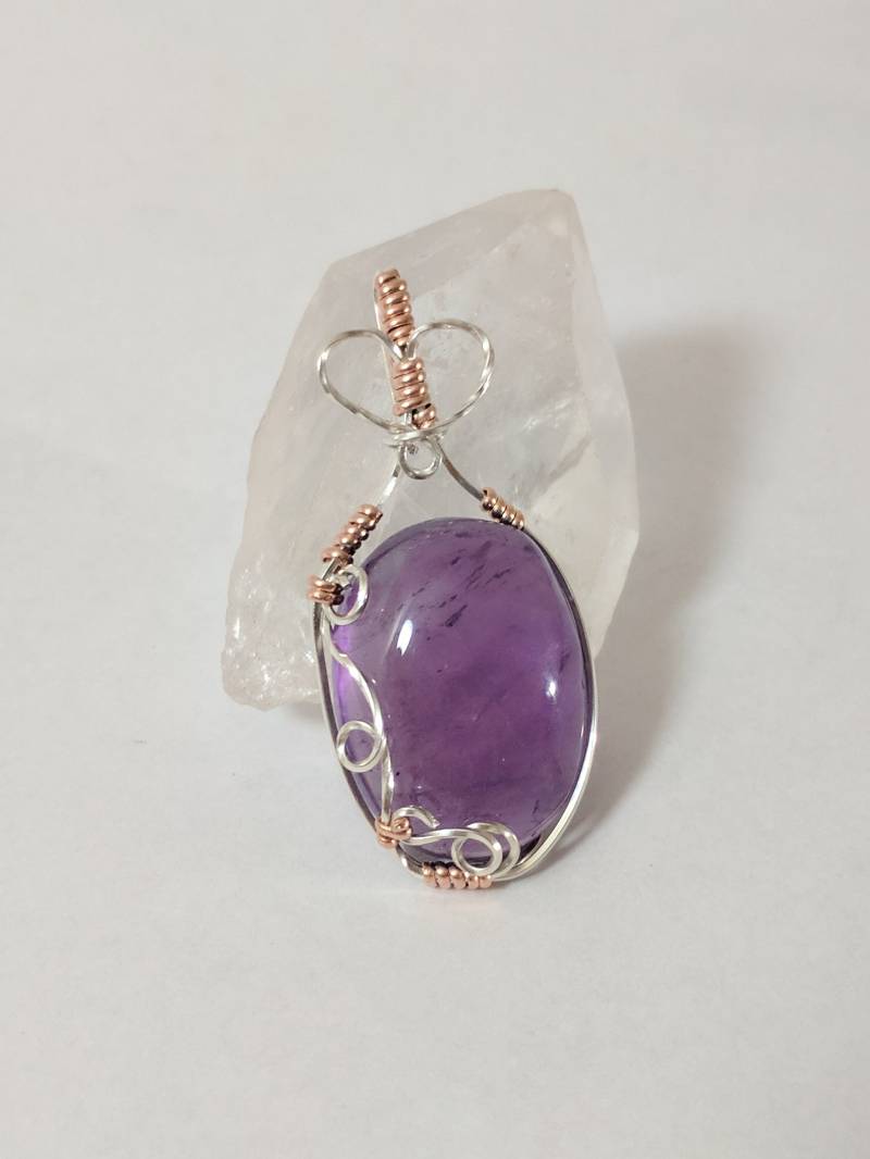 Amethyst-Anhänger, Draht Gewickelt Anhänger, Schmuck, Sterling Silber Halskette, Rose Gold, Kristall Geschenk Für Sie von WiredByFaithDesigns
