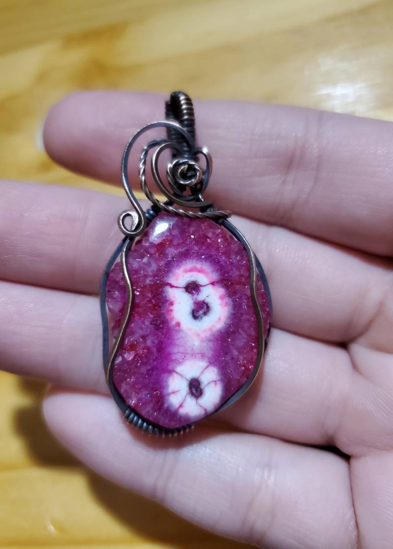 Draht Gewickelt Anhänger, Schmuck, Solar-Quarz-Halskette, Druzy Halskette, Kupferdraht Wickeln, Geschenk Für Sie, Kristall Halskette von WiredByFaithDesigns