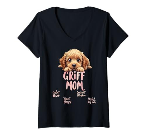 Damen Lustiger Griff Mama Hund Drahthaar Griffon Mama Humor Zitat T-Shirt mit V-Ausschnitt Damen Lustiger Griff Mama Hund Drahthaar Griffon Mama Humor Zitat T-Shirt mit V-Ausschnitt von Wirehaired Pointing Griffon Fun Designs