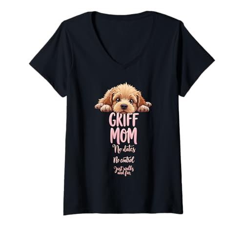 Damen Lustiger Griff Mama Hund Drahthaar Griffon Mama Humor Zitat T-Shirt mit V-Ausschnitt Damen Lustiger Griff Mama Hund Drahthaar Griffon Mama Humor Zitat T-Shirt mit V-Ausschnitt von Wirehaired Pointing Griffon Fun Designs