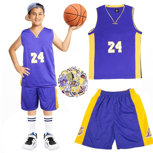 Wirhaut Basketball Trikot Kinder,Basketball Trainings Jersey 2 Stücke Shirt und Shorts Basketball ärmellose Anzug Basketball Sportbekleidung Jugendlich Sweatshirt(Lila,XL) von Wirhaut