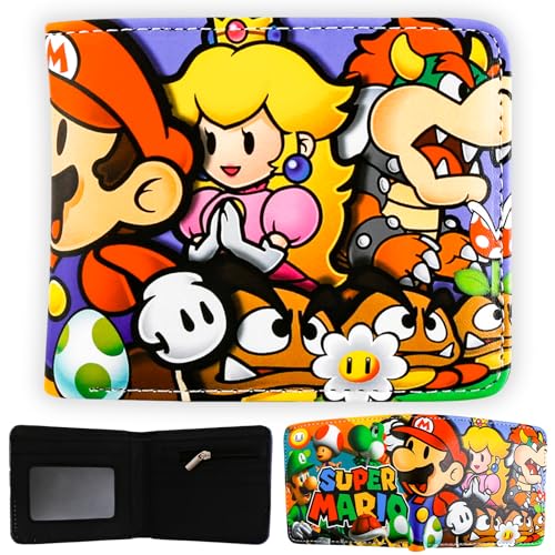 Wirhaut Mari Portemonnaie Kinder,Super Bros Geldbörse Anime Zeichentrick Cartoon Kinder Leder Portemonnaie Bi-Fold Geldbeutel Geburtstagsgeschenk für Cartoon Fans Jungen Mädchen von Wirhaut