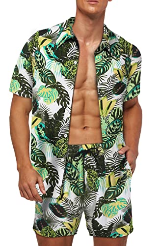 Herren Hawaiihemd und Shorts Set Tropisches Blumen Strandhemd Set Casual Aloha Hawaiian Kurzarm Anzüge Sommer Party Button Down Blumenhemd 2 Stück Outfits, grün, L Herren Hawaiihemd und Shorts Set Tropisches Blumen Strandhemd Set Casual Aloha Hawaiian Kurzarm Anzüge Sommer Party Button Down Blumenhemd 2 Stück Outfits, grün, L von Wirltte