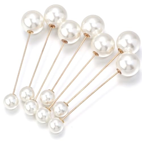 Wisafory 10 Stück Broschennadeln mit künstlichen Perlen Damen Brosche Nadel Doppel-perlen-broschen-sicherheitsnadel-Pullover Damen Perlen-Kragen-Pins für Mädchen Kleidung Dekoration Gold 73mm von Wisafory