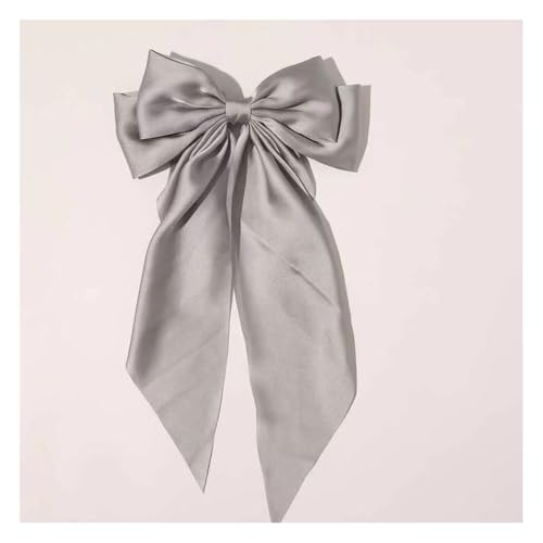 Wisafory 2 Stück Haarschleife Damen Haarspangen mit großer Schleife Satin-Haarschleifen mit langer Schwanzschleife Haarschmuck Haarclip Haar-Accessoires Haarnadel für Damen Mädchen Silbergrau von Wisafory