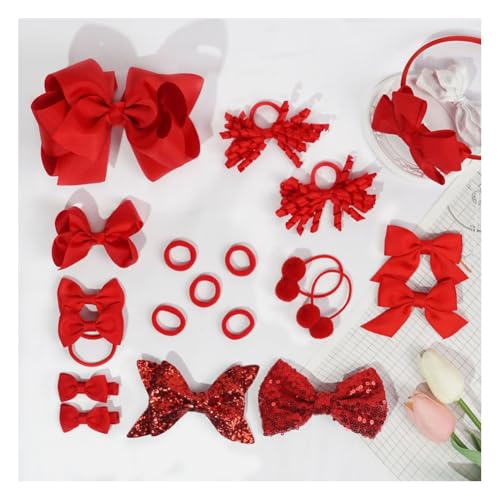 Wisafory 20 Stück Schleife Haarschmuck Set Haargummis Haarnadel Schleife Gummiband Mini Haarband Soft Stirnband Kleine Haarstyling Dekoration Zubehör für Mädchen und Kinder Partygeschenke Rot von Wisafory