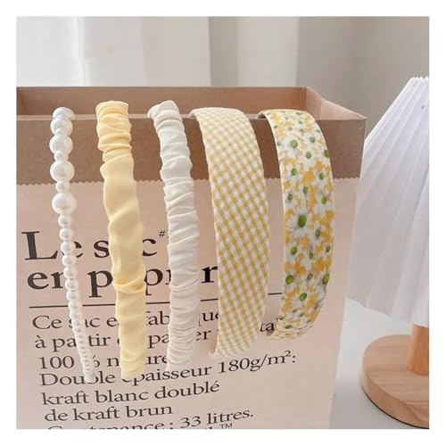 Wisafory 5 Teiliges Stirnband Damen Haarreifen rutschfeste Haarbänder Verschiedene Modelle Niedlicher Haar-Accessoires Vintage Haarschmuck Haarnadel für Damen Mädchen Kinder Gelb von Wisafory