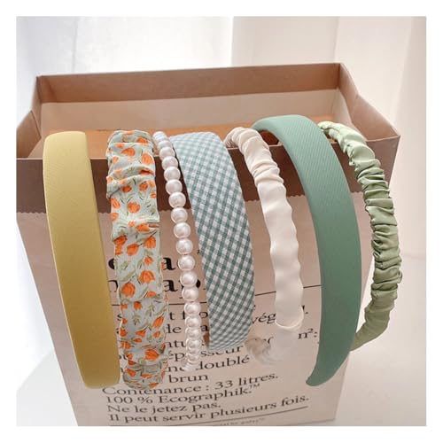 Wisafory 7 Teiliges Stirnband Damen Haarreifen rutschfeste Haarbänder Verschiedene Modelle Niedlicher Haar-Accessoires Vintage Haarschmuck Haarnadel für Damen Mädchen Kinder Grün von Wisafory