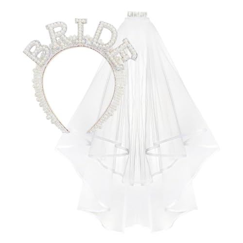 Wisafory Braut Haarbänder Perlen Haarreif Bride to be Haarschmuck Bride-Kopfschmuck mit "BRIDE" gedruckt Brautdekorationen für Hochzeiten, Freundinnenparty, Junggesellenabschied 4# von Wisafory