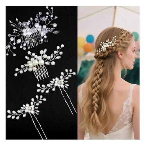 Wisafory Braut Haarschmuck Hochzeit Haarnadeln mit Blume Perlen Strass Haarspangen Kopfschmuck Hair Clips Brautschmuck für Brautjungfern, Damen, Mädchen Verlobung 4-teiliges Set Kämme und Haarnadeln von Wisafory