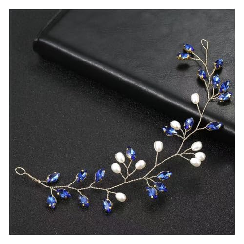 Wisafory Braut Haarschmuck Hochzeit Haarnadeln mit Blume Perlen Strass Haarspangen Kopfschmuck Hair Clips Brautschmuck für Brautjungfern, Damen, Mädchen Verlobung Blauer Kristallen Haarschmuck von Wisafory