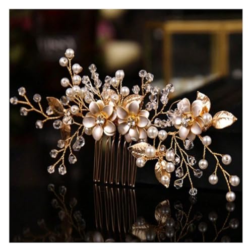 Wisafory Braut Haarschmuck Hochzeit Haarnadeln mit Blume Perlen Strass Haarspangen Kopfschmuck Hair Clips Brautschmuck für Brautjungfern, Damen, Mädchen Verlobung Goldener Kamm mit 3 kleinen Blumen von Wisafory
