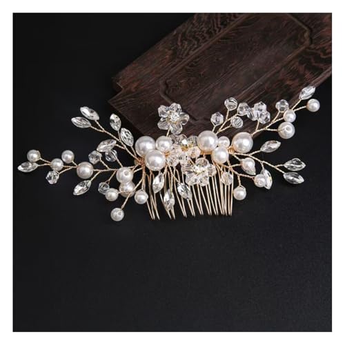 Wisafory Braut Haarschmuck Hochzeit Haarnadeln mit Blume Perlen Strass Haarspangen Kopfschmuck Hair Clips Brautschmuck für Brautjungfern, Damen, Mädchen Verlobung Goldener Kamm mit drei Kristallen von Wisafory