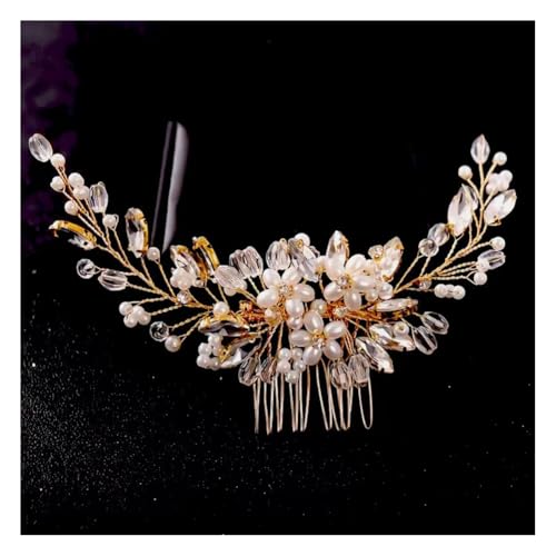 Wisafory Braut Haarschmuck Hochzeit Haarnadeln mit Blume Perlen Strass Haarspangen Kopfschmuck Hair Clips Brautschmuck für Brautjungfern, Damen, Mädchen Verlobung Goldfarben Perlenblumen Haarkamm von Wisafory