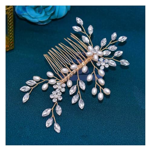 Wisafory Braut Haarschmuck Hochzeit Haarnadeln mit Blume Perlen Strass Haarspangen Kopfschmuck Hair Clips Brautschmuck für Brautjungfern, Damen, Mädchen Verlobung Goldfarbener Haarkamm von Wisafory