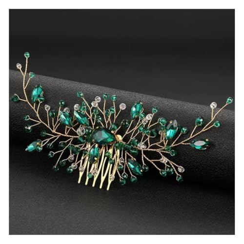 Wisafory Braut Haarschmuck Hochzeit Haarnadeln mit Blume Perlen Strass Haarspangen Kopfschmuck Hair Clips Brautschmuck für Brautjungfern, Damen, Mädchen Verlobung Grüner Kristall-Haarrechen in Gold von Wisafory