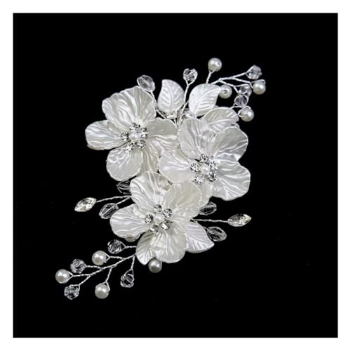 Wisafory Braut Haarschmuck Hochzeit Haarnadeln mit Blume Perlen Strass Haarspangen Kopfschmuck Hair Clips Brautschmuck für Brautjungfern, Damen, Mädchen Verlobung Kleine weiße Blumen-Haarspange von Wisafory