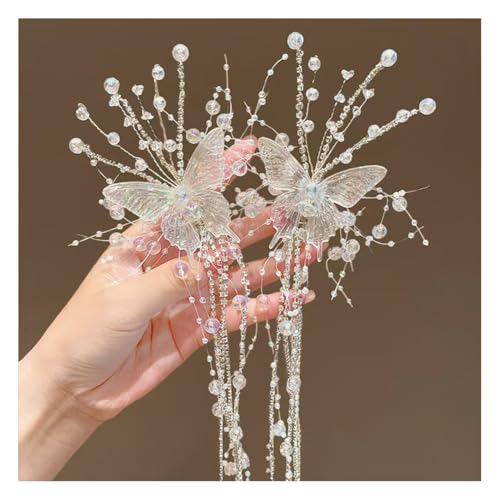 Wisafory Braut Haarschmuck Hochzeit Haarnadeln mit Blume Perlen Strass Haarspangen Kopfschmuck Hair Clips Brautschmuck für Brautjungfern, Damen, Mädchen Verlobung Schmetterlingshaarnadeln (2 Stück) von Wisafory