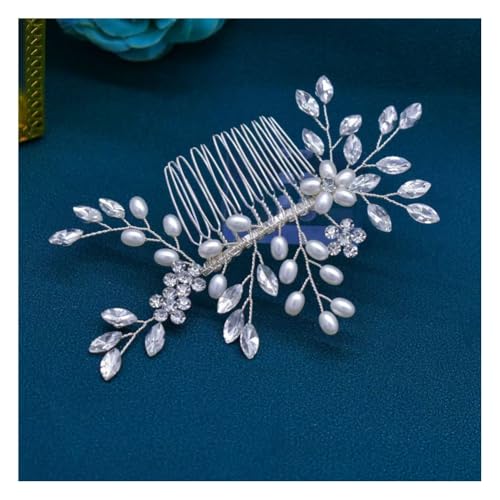 Wisafory Braut Haarschmuck Hochzeit Haarnadeln mit Blume Perlen Strass Haarspangen Kopfschmuck Hair Clips Brautschmuck für Brautjungfern, Damen, Mädchen Verlobung Silberfarbener Haarkamm von Wisafory