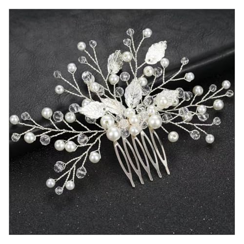Wisafory Braut Haarschmuck Hochzeit Haarnadeln mit Blume Perlen Strass Haarspangen Kopfschmuck Hair Clips Brautschmuck für Brautjungfern, Damen, Mädchen Verlobung Silberner Blättern Haarrechen von Wisafory