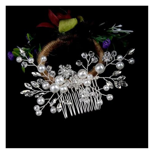 Wisafory Braut Haarschmuck Hochzeit Haarnadeln mit Blume Perlen Strass Haarspangen Kopfschmuck Hair Clips Brautschmuck für Brautjungfern, Damen, Mädchen Verlobung Silberner Kamm mit drei Kristallen von Wisafory