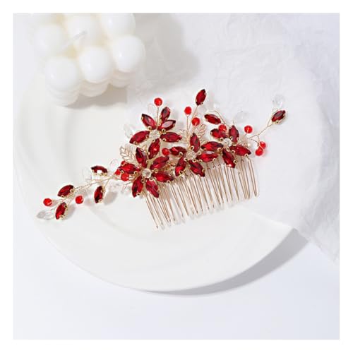 Wisafory Braut Haarschmuck Hochzeit Haarnadeln mit Blume Perlen Strass Haarspangen Kopfschmuck Hair Clips Brautschmuck für Brautjungfern, Damen, Mädchen Verlobung großen Roter Kristallen Haarrechen von Wisafory