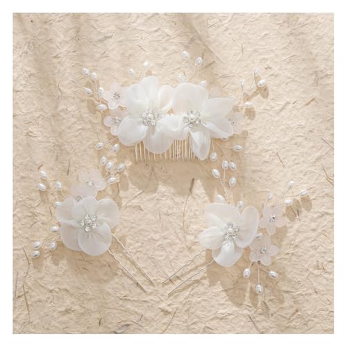 Wisafory Braut Haarschmuck Hochzeit Haarnadeln mit Blume Perlen Strass Haarspangen Kopfschmuck Hair Clips Brautschmuck für Brautjungfern, Damen, Mädchen Verlobung weißen Blumen-Haarnadeln(3 Stück) von Wisafory