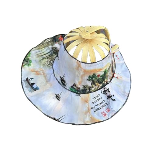 Wisafory Chapeau de Soleil Pliable 2 en 1 - Éventail - Chapeau de Plage - Chapeau de Plage - Chapeau de Protection Solaire Avec Motif floral - En bambou - Pour le Camping, Les Voyages, la Plage, 14#, von Wisafory