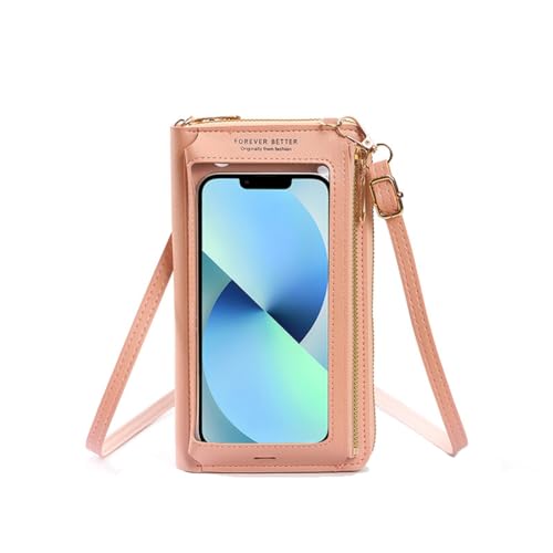 Wisafory Dam läder mobilväska med pekskärm fönster mobiltelefon axelväska portmonnä bärbar crossbody bag genomskinlig väska läderväska för kvinnor flickor, ROSA von Wisafory