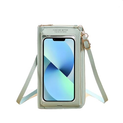 Wisafory Damen Leder Handytasche mit Touchscreen Fenster Handy Umhängetasche Schultertasche Portemonnaie Tragbare Crossbody Bag Durchsichtig Tasche Ledertasche für Frauen Mädchen Grün von Wisafory