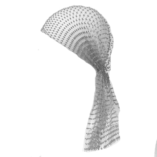 Wisafory Damen Strass Kopftuch Netz Stirnband Glitzer Hip Hop Turban Cap Elastisch Fischnetz Hijab Tiaras Kopftücher Haarbänder Hair Wraps Bandana Kopfschmuck für Frauen Mädchen Grau von Wisafory