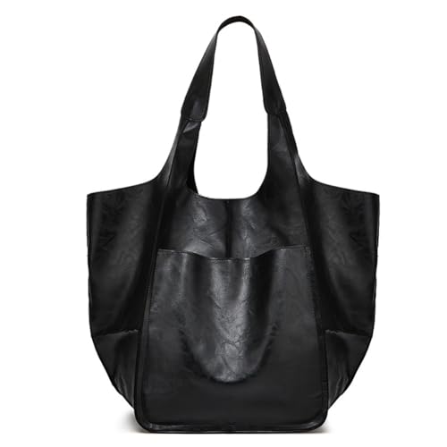 Wisafory Groß Tragetasche Damen Leder Schultertasche Handtaschen Weiche Ledertasche Shopper Bag Umhängetasche Henkeltaschen Einkaufstasche Tote Tasche Geldbörse für Frauen Mädchen Schwarz von Wisafory