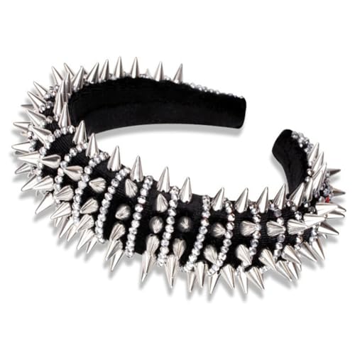 Wisafory Haarbänder Damen Stirnband mit Nieten-Design Kopfschmuck Modisches Kopfstück rutschfest Haarschmuck Gothic Haar-Accessoires Gesichts-Haarreif für Frauen Mädchen Make-up Weiß von Wisafory