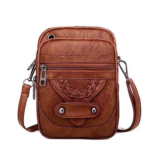 Wisafory Handytasche Leder Damen Handy Umhängetasche mit Kopfhörerloch und Verstellbar Abnehmbarem Riemen Schultertasche Vintage Crossbody Bag Kleine Tasche Ledertasche Geldbörse Braun von Wisafory
