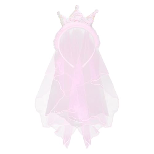 Wisafory Kinder Schleier Mädchen Haarreif Niedlich Prinzessin Krone Haarband Pailletten Stirnband mit Zähnen Kurz Brautschleier Haarschmuck für Hochzeit Studio Kostüm Party Foto Rosa von Wisafory