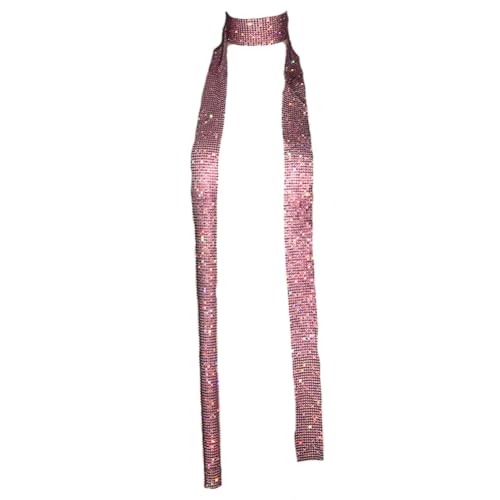 Wisafory Metall Pailletten Schal Damen Glitzer Halstuch Wickel Lang Krawatten Tücher Ketten Glitzernde Dünne Damenschal für Hochzeit Fasching Karneval Kostüm Accessoires Rosa mit Strass von Wisafory