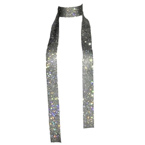 Wisafory Metall Pailletten Schal Damen Glitzer Halstuch Wickel Lang Krawatten Tücher Ketten Glitzernde Dünne Damenschal für Hochzeit Fasching Karneval Kostüm Accessoires Schwarz mit Strass von Wisafory