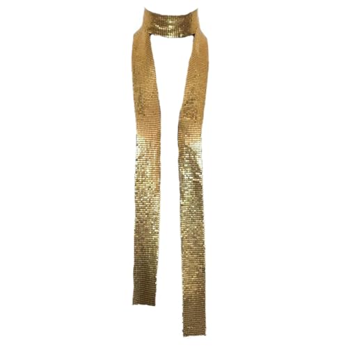 Wisafory Metall Pailletten Schal Damen Glitzer Halstuch Wickel Lang Krawatten Tücher Ketten Glitzernde Dünne Damenschal für Hochzeit Fasching Karneval Kostüm Party Accessoires Gold von Wisafory