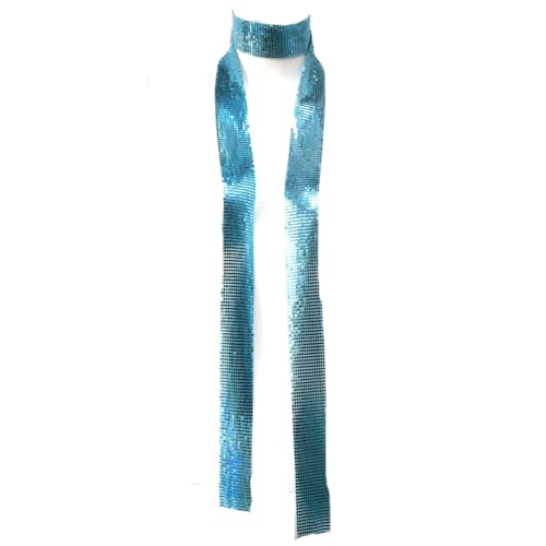 Wisafory Metall Pailletten Schal Damen Glitzer Halstuch Wickel Lang Krawatten Tücher Ketten Glitzernde Dünne Damenschal für Hochzeit Fasching Karneval Kostüm Party Accessoires Hellblau von Wisafory